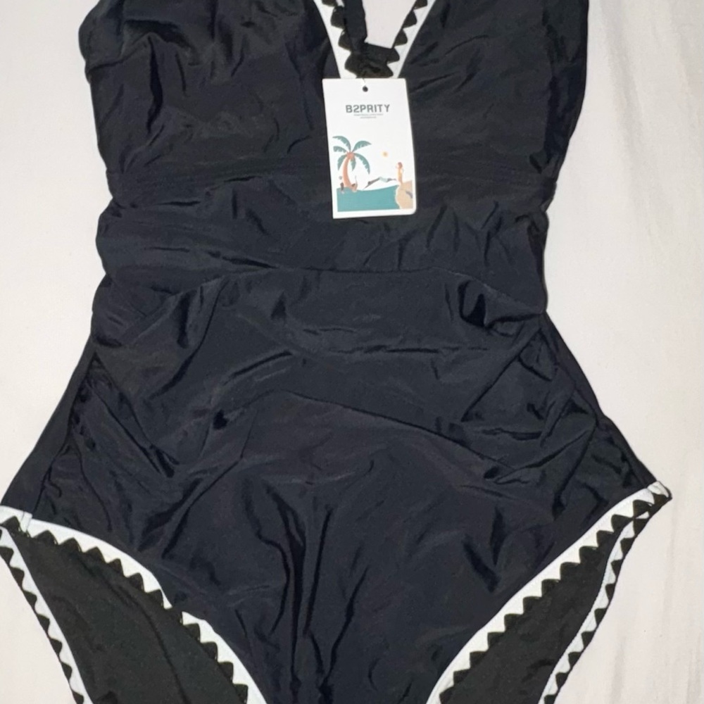 Black One-Piece Swimsuit with White Trim